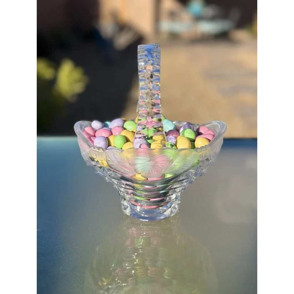 Anna Hutte Bleikristall 24 % Lead CRYSTAL Easter BASKET Bowl w/ Handle - Germany